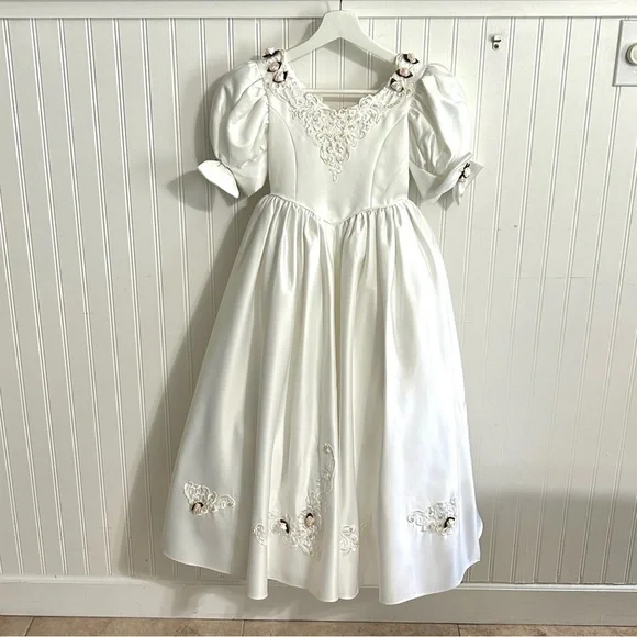junior bridesmaid dresses white lace BETCY / Junior Bridesmaid Dress with Ivory Flower Appliques main image 1